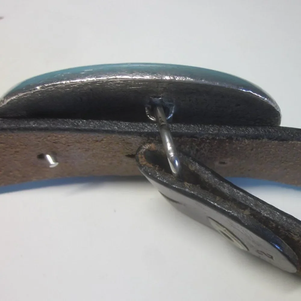 Rustic Leather Belt & Silver Metal Floral Buckle Size 32